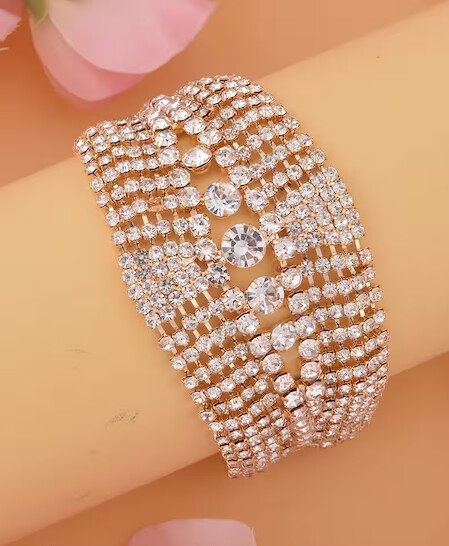 AUSTRIAN CRYSTALS CLUSTER BRACELET 7.5 TO 9 INCH LONG GOLD TONE METAL