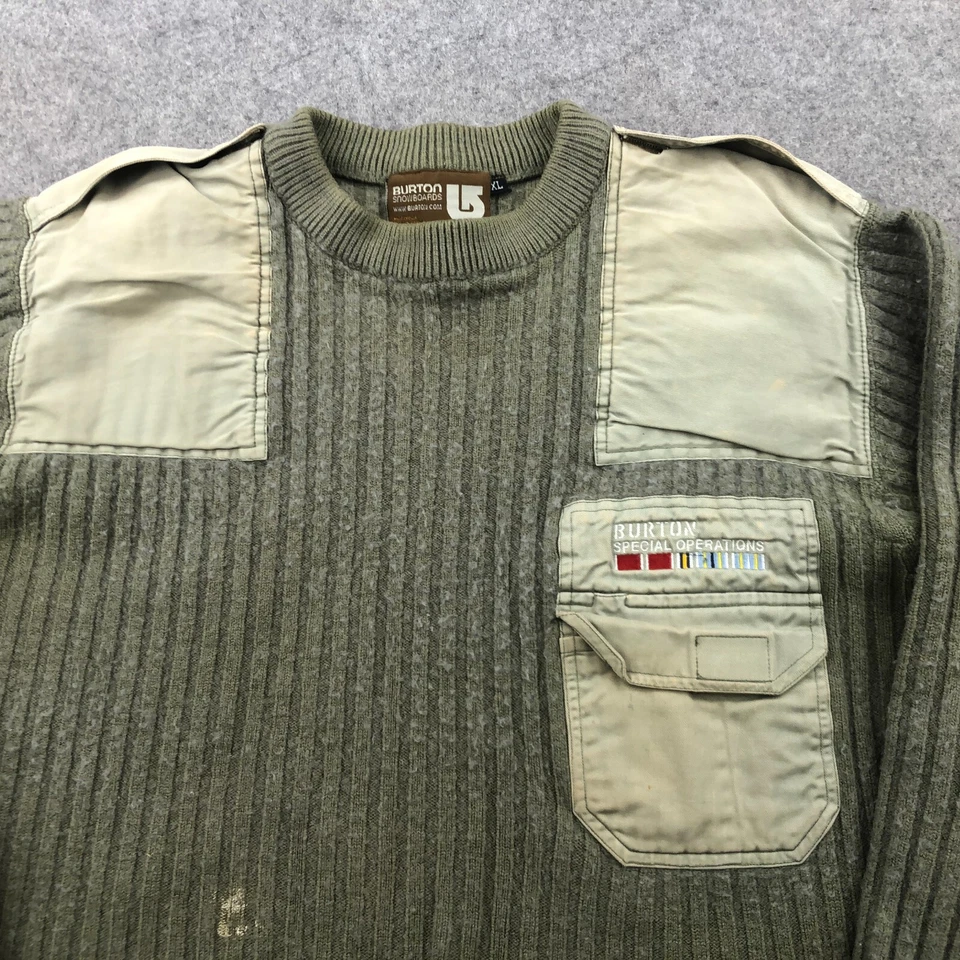 Suéter Burton De Colección Para Hombres XL Verde Acanalado Tejido Lana Operaciones Especiales * Foto 4 de 4