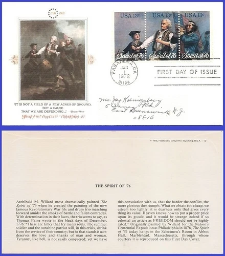 USA5 #1629-31 ADDR FLEETWOOD FDC STR3  Spirit of 76