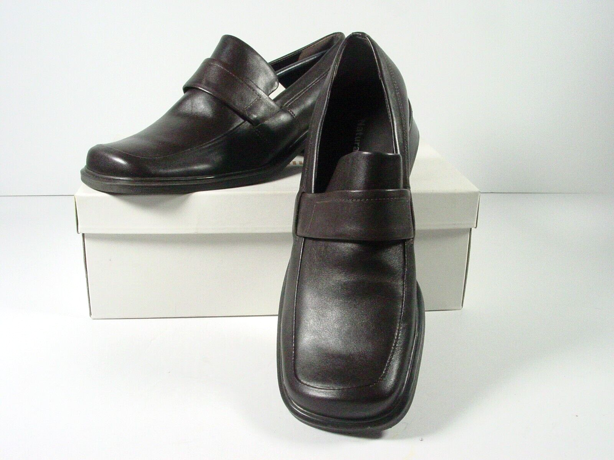 Womens square toed chunky heel loafers 1/2W Coffee Naturalizer