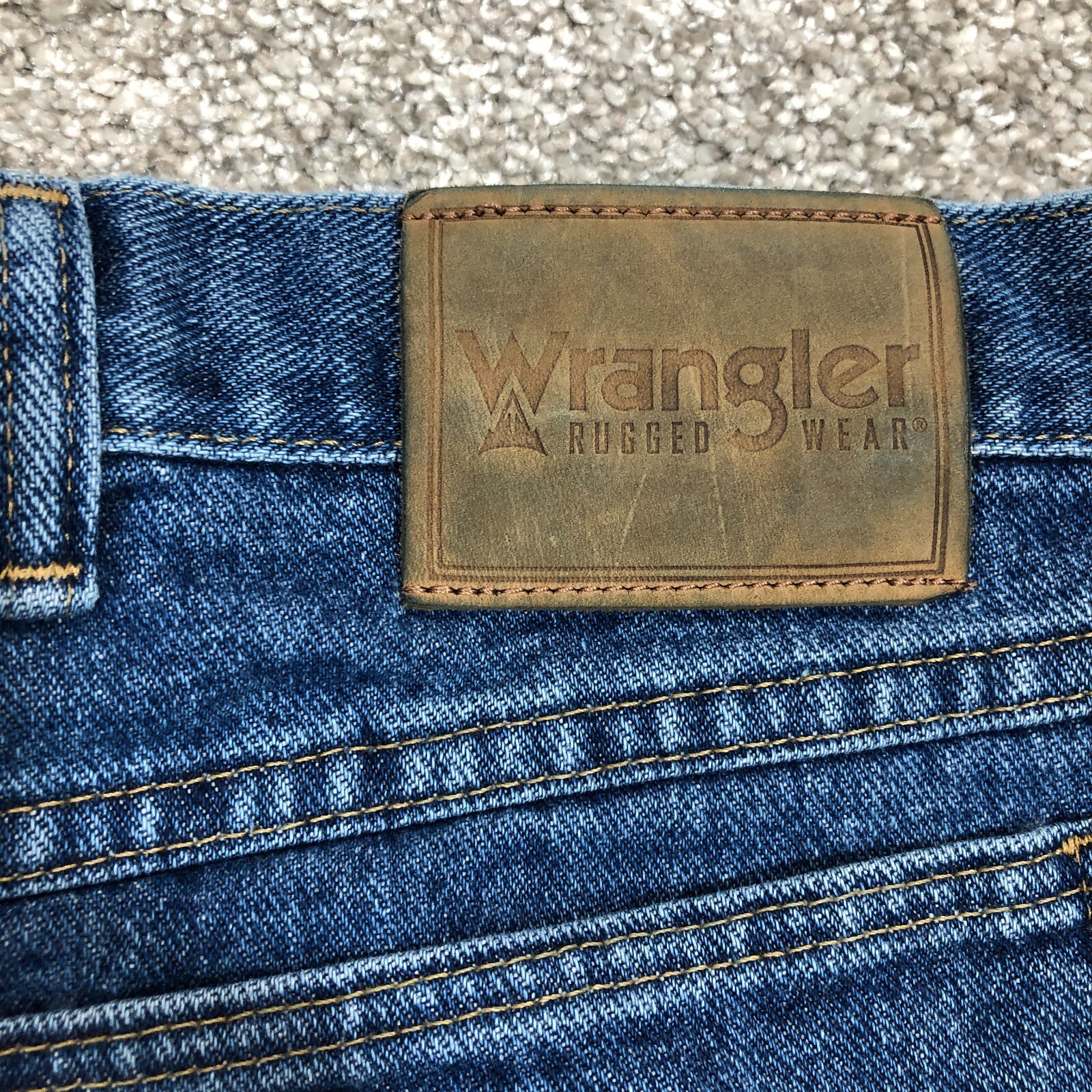 Wrangler Denim Jeans Adult Mens 44X30 Blue Straight Leg Pants Workwear Hemmed