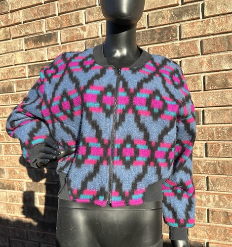 Vtg 80s Eber San Francisco Fleece Womens Jacket Medium Zip Up USA Colorful Ski
