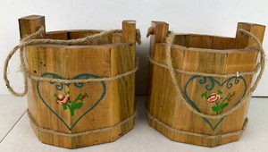 Wooden Buckets Hand Made Water Wishing Well Pail Lot Rope Twine ...