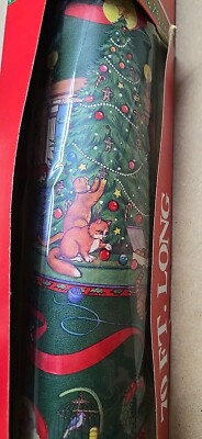 Vtg  Cleo Cat Merry Christmas Heavy Weight Wrapping Paper 150sq.ft. USA Kmart