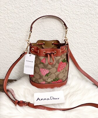 COACH DEMPSEY Mini Bucket Bag Signature Canvas Wild Strawberry