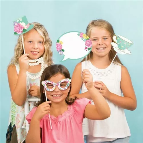 Floral Tea Party Photo Booth Props 10 Pack Girls Birthday Party Decorations - Picture 2 of 3