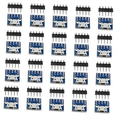  20 PCS Micro USB Power Adapter 5-Pin Board 2.54mm 5V Breakout Module with 