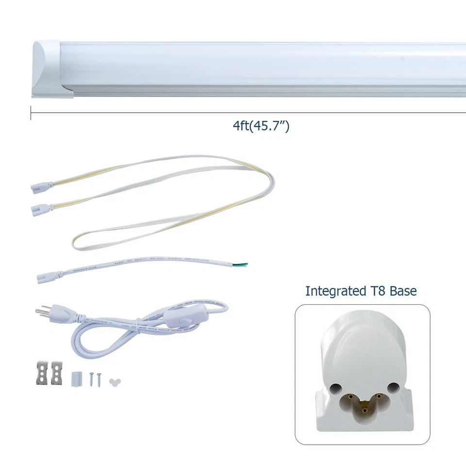 6 Pack T8 LED Shop Light 4FT 24W 6000K Daylight White Linkable LED Integrated - Image 3 of 4