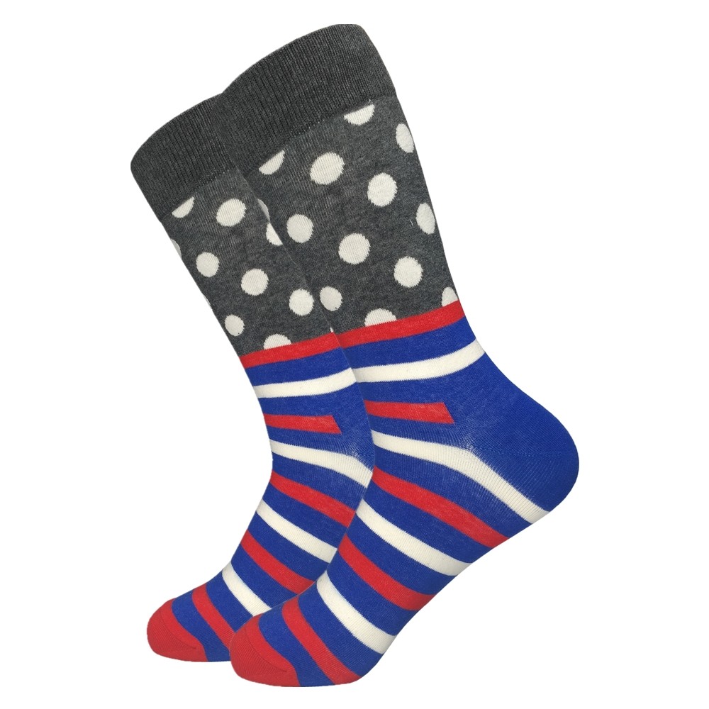 5 Pairs Mens Cotton Socks Lot Multi Color Fancy Stripe Dots Casual
