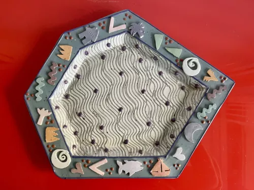 Cunningham Pottery Retro Studio Pop Art Ceramic Plate 80s Era Funky Wall Decor