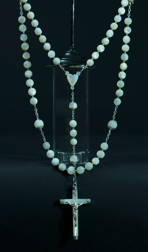 Large antique Rosary sterling silver & mother of pearl 19THc 25 13/16" - Photo 1 sur 10