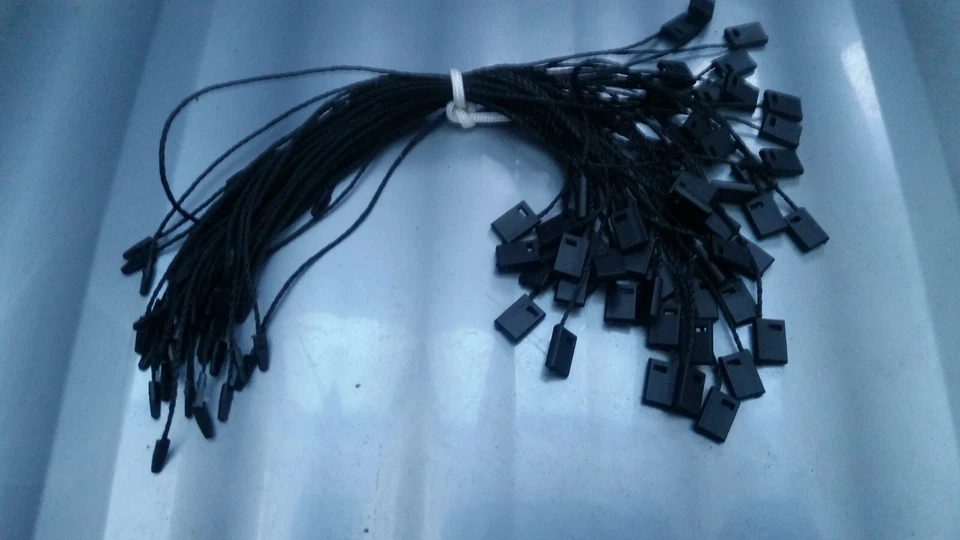 50 x Black Hang Tag String with Snap Lock 6" Long Attach Clothing Labels