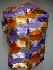 Purple Orange Satin Sheer 19 Square Scarf Rolled Hem Roses Floral Korea EUC
