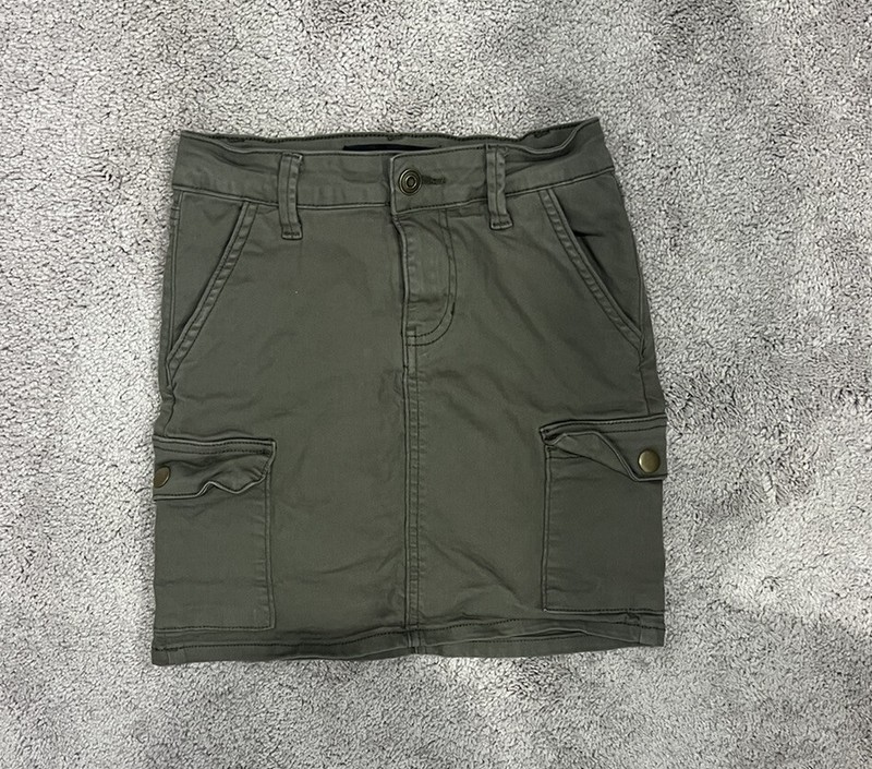 Ashley Mason Cargo Mini Skirt Army Olive Green High Waisted Canvas Pockets in XS
