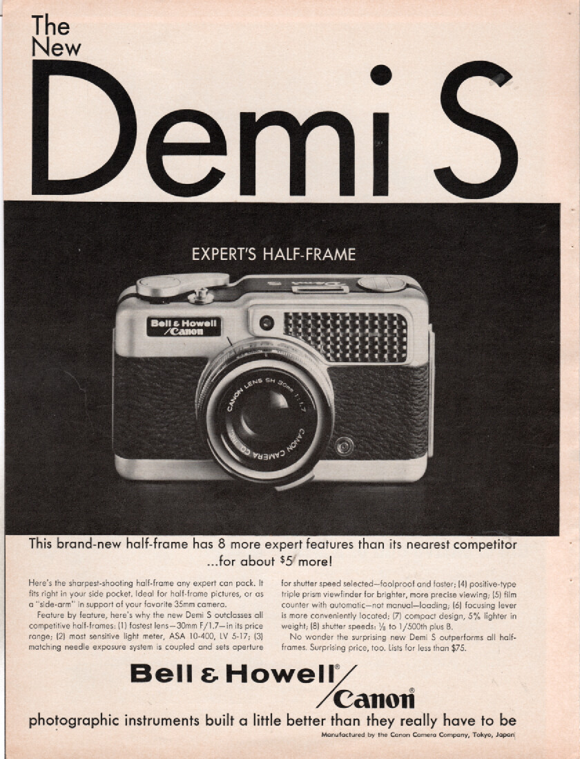 Canon Demi S Camera Original Magazine Ad 1965