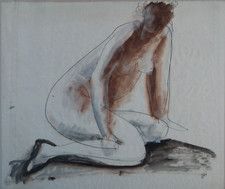 Wolfgang FRANKENSTEIN Akt Zeichnung Mischtechnik auf Bütten signiert 1958