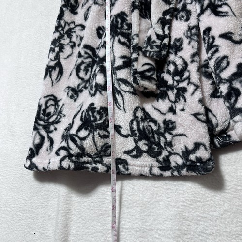 Nicole Miller Plush Belted Bathrobe Short Super Soft Pink Floral Cozy Sz L/XL - Picture 8 of 9