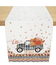 Folkulture 100% Cotton Farmhouse Fall Table Runner Pumpkin Truck 14x108 NEW