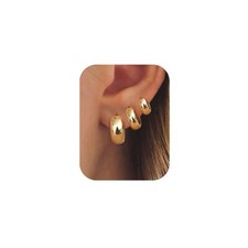 3 Pairs Chunky Gold Hoop Earrings for Women Trendy Hypoallergenic Earrings fo...