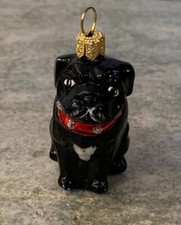 French Bulldog Glass Christmas Ornament Black with White Chest