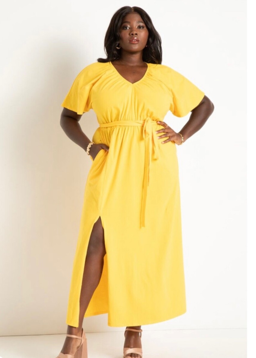 yellow knit maxi dress Eloquii With Slit Size 18 color MSRP $99.95 SSAT
