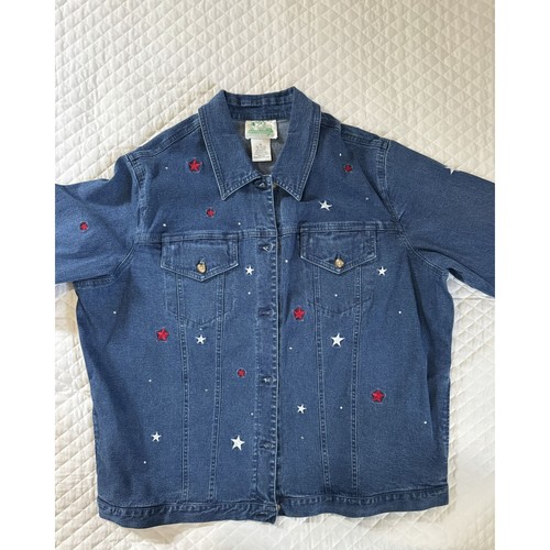 Quacker Factory Denim Jacket Women’s 1X Womens Stars Patriotic 4th Of July - Picture 6 of 17