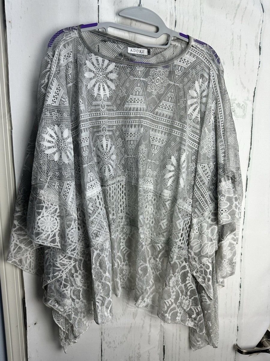 Adore XL Silver Grey Sheer Lace Short Sleeve Shawl Bolero Top