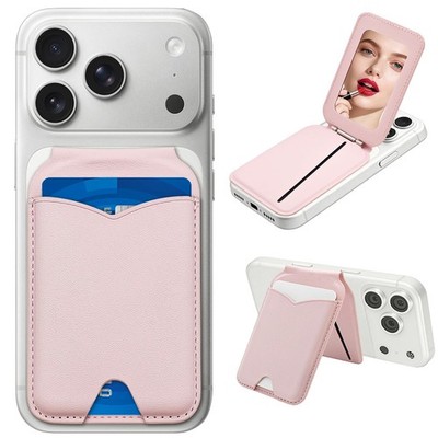 Upgraded MagSafe Wallet with Built-in Mirror & Foldable Stand, 4-Card RFID Bl...