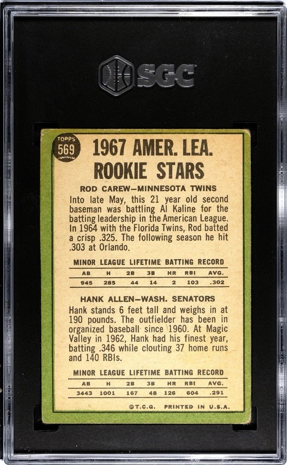🟥🔥Rod Carew🔥⬛️1967 Topps #569 RC Rookie SGC 2 Vintage EYE APPEAL High # HOF - Image 4 of 4