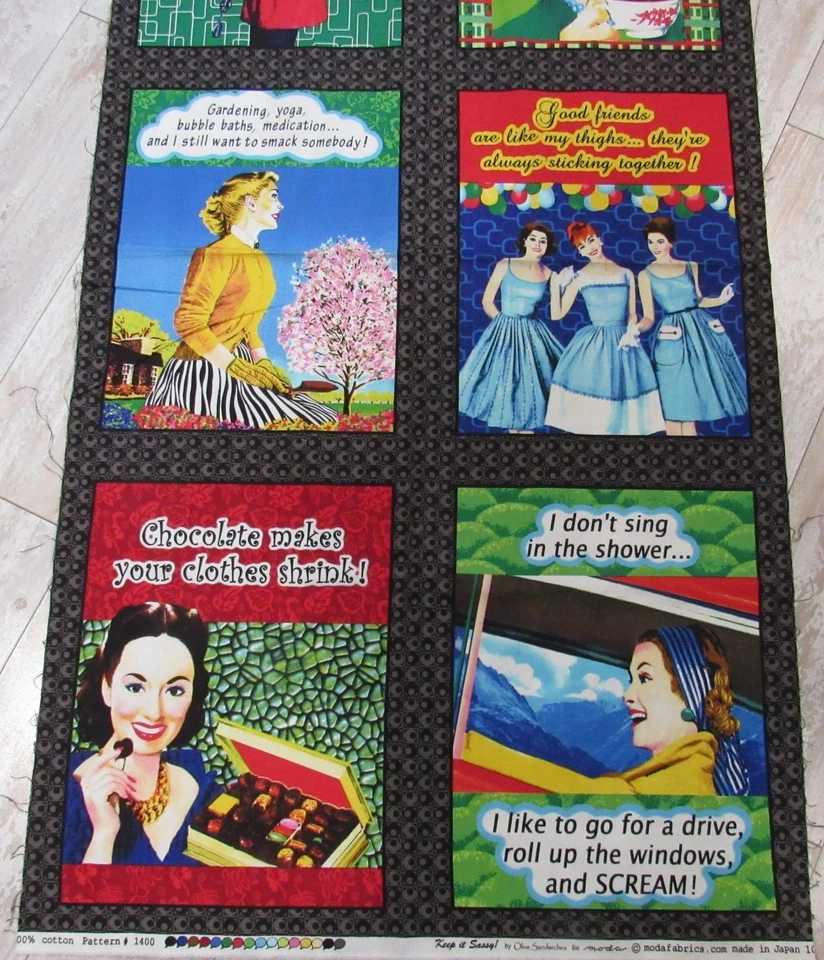 Moda KEEP IT SASSY Olive Sandwiches 6 Block Panel 1400 Retro Vintage Quilt Panel - Image 2 of 4