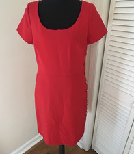 Ann Taylor Red Sheath Dress Scoop Neck Cap Sleeve Knee Length Zip 6