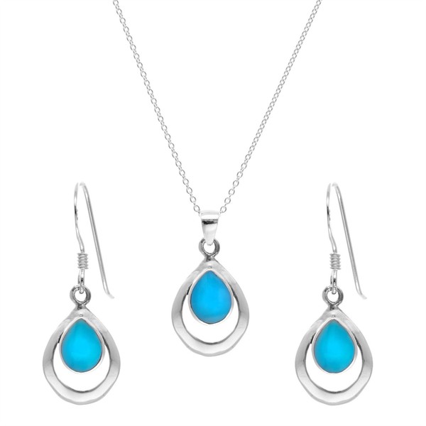 Silverly Sterling Silber Simulierte Turkis Trane Ohrringe Halsketten Satz, 46 Cm-image