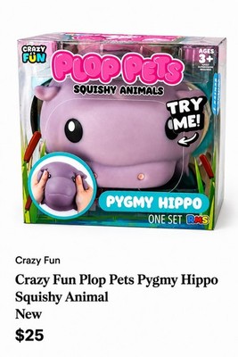 Crazy Fun Plop Pets Pygmy Hippo Squeezable Stress Reliever Ages 3+