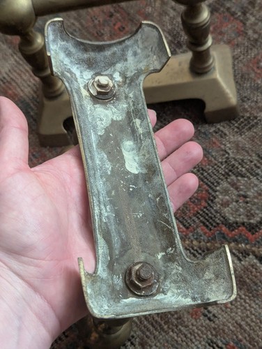 Vintage Brass Andirons Fireplace Log Holder Cast Iron Fire Dog Set Antique Art - Picture 16 of 21
