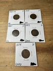 (5) Indian Head Penny Coins- 1864CN VG, 1868 AG, 1867 AG, 1873 G, 1874 G