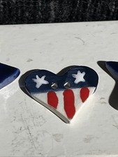 Albe Creations Vintage Patriotic Stars And Heart Shape Ceramic Buttons - 5 Piece