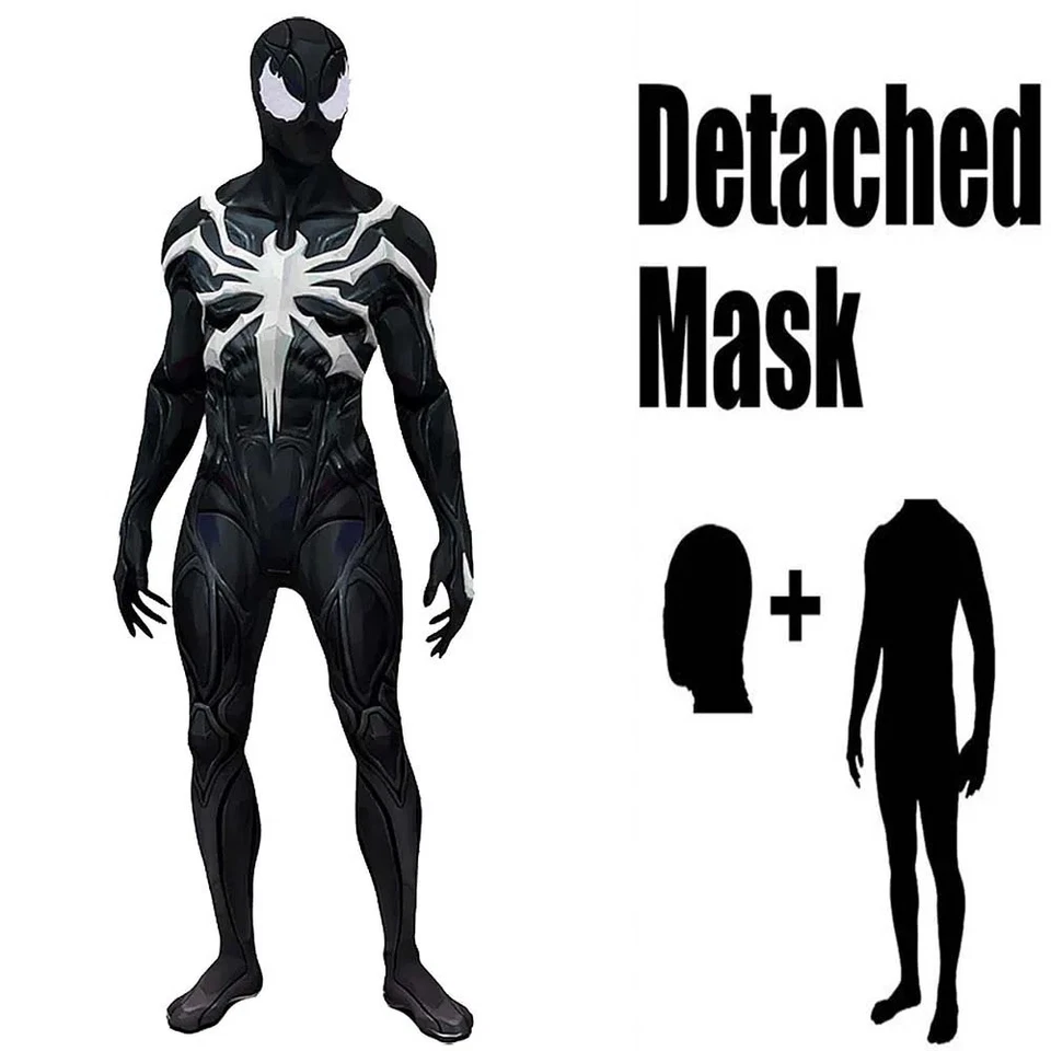 Men's Black Spider-Man Symbiote Suit Cosplay Zentai Suit Adult Sizes - Image 4 of 4