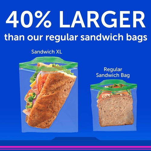 Ziploc XL Sandwich and Snack Bags with EasyGuide Texture, Plastic Storage Bags w - Picture 2 of 8