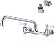 8 Inch Center Wall Mount Commercial Sink Faucet - 12" Swivel Spout Utility