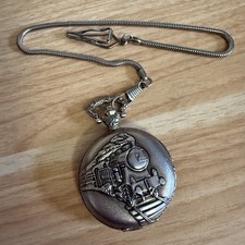 Pocket Watch Quartz Movement Steam Train Front Made By Reflex Needs New Battery