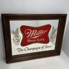 Vintage Miller High Life Champagne Of Beers Bar Mirror Sign Wood Frame 14.5x11.5