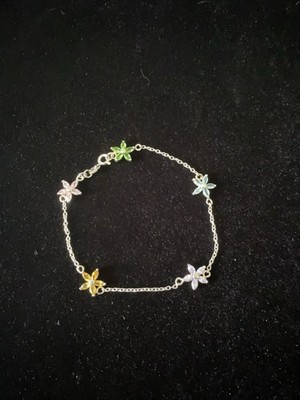 Mehrfarbiges Edelstein Blume Sterlingsilber Armband 8,5'' 925 Citrin