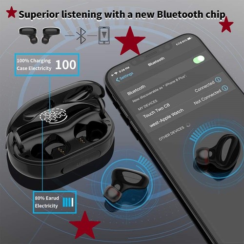 Wireless Bluetooth Earbuds w/LED Digital Display Charging Case Built-in Mic - Imagen 2 de 5