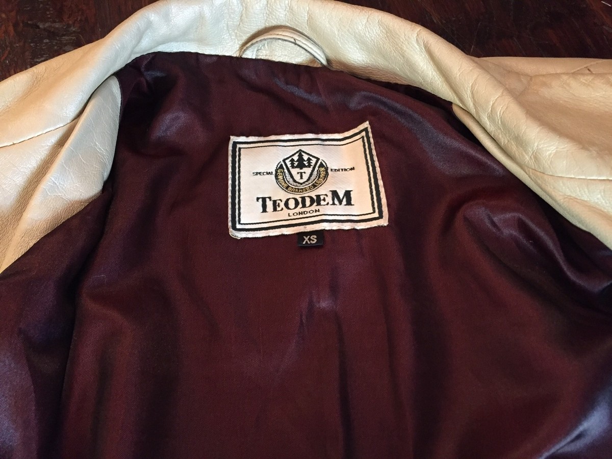 Veste En Cuir Crème - TEODEM London - Taille XS - Édition Spéciale - Cuir Souple Perle