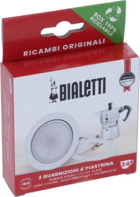 BIALETTI GASKET FILTER KIT FOR 3 or 4 CUP MOKA POT STOVE TOP COFFEE BREWER