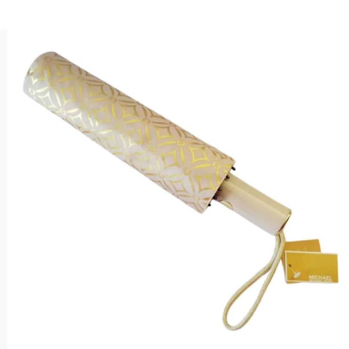 Michael Kors Travel Umbrella Push Button Folding Pale Gold Multi