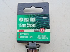 New Great Neck Socket  1/2" Drive  6 Point, 15mm Deep Well Chrome Vanadium Steel