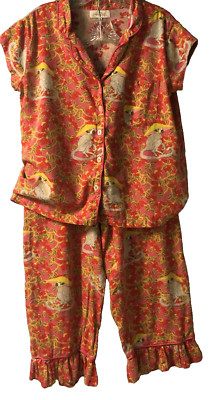 XS 2-4 Jayes Studio Pink Mandarin Tropical Monkey 2-Piece Ruffled Capri Pajamas