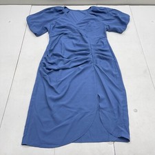 Shein Curve Blue Ruched Detail Surplice Puff Sleeve Dress Women’s Size 0XL
