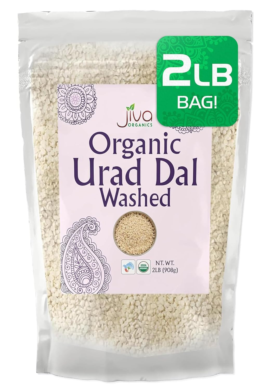 Jiva USDA Organics Urad Dal Измельченные бобы Матпе 2 фунта - НОВАЯ упаковка 2190₽